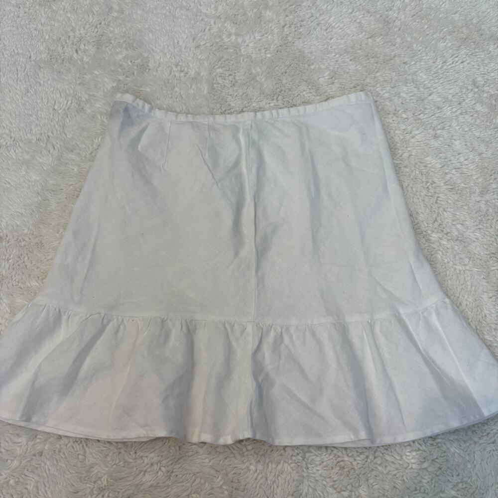 Mossimo Womens Linen Ruffle Hem Mini White Skirt 10 Boho Costal Summer Resort